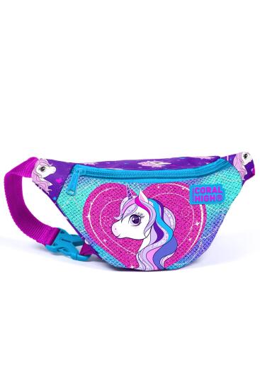 Coral High Kids Mor Pembe Unicorn Desenli Simli Bel Çantası 22550 - Coral High KIDS