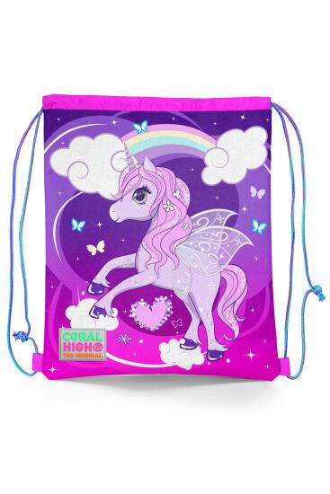 Coral High Kids Mor Pembe Unicorn Desenli İpli Büzgülü Sırt Çantası 22464 
