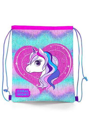 Coral High Kids Mor Pembe Unicorn Desenli İpli Büzgülü Sırt Çantası 22697 