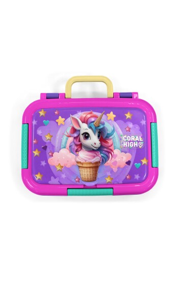 Coral High Kids Mor Pembe Unicorn Desenli Paslanmaz Çelik Beslenme Kabı 39299 - 5