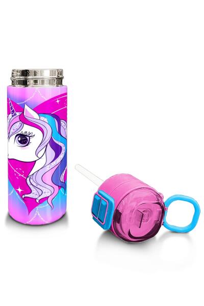 Coral High Kids Mor Pembe Unicorn Desenli Pipetli ve Direkt İçim Çelik Termos 500 ml 31807 - 4