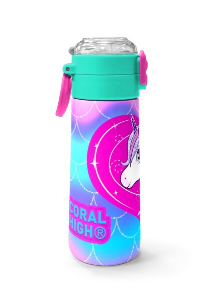 Coral High Kids Mor Pembe Unicorn Desenli Pipetli ve Direkt İçim Çelik Termos 500 ml 31807 - 2