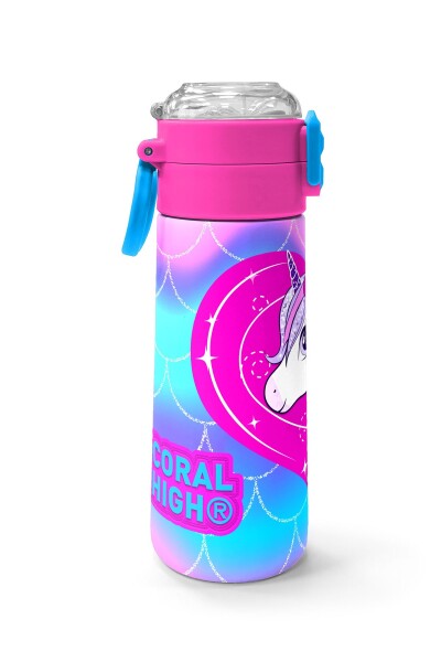 Coral High Kids Mor Pembe Unicorn Desenli Pipetli ve Direkt İçim Çelik Termos 500 ml 31807 - 2