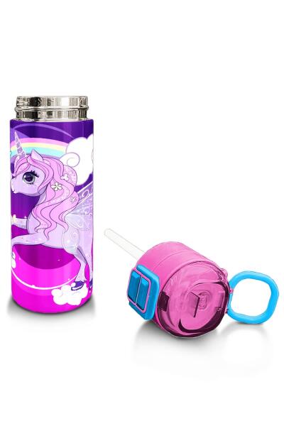 Coral High Kids Mor Pembe Unicorn Desenli Pipetli ve Direkt İçim Çelik Termos 500 ml 31923 - 4