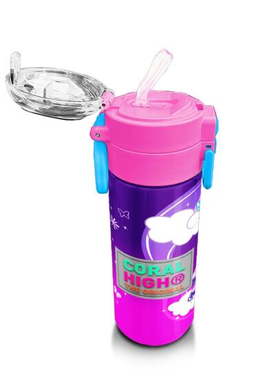 Coral High Kids Mor Pembe Unicorn Desenli Pipetli ve Direkt İçim Çelik Termos 500 ml 31923 - 5