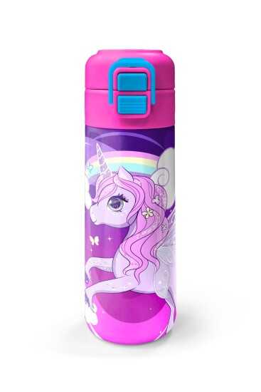 Coral High Kids Mor Pembe Unicorn Desenli Pipetli ve Direkt İçim Çelik Termos 500 ml 31923 - 4