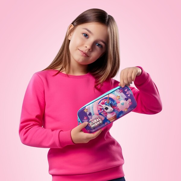 Coral High Kids Mor Pembe Unicorn Dondurma Desenli İki Bölmeli Kalem Çantası 12095 - 4