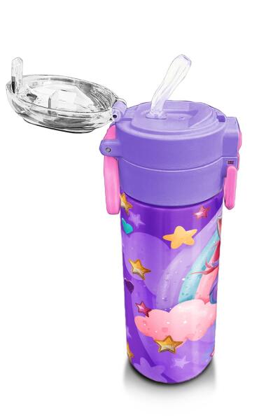 Coral High Kids Mor Pembe Unicorn Dondurma Desenli Pipetli ve Direkt İçim Çelik Termos 500 ml 31859 - 5