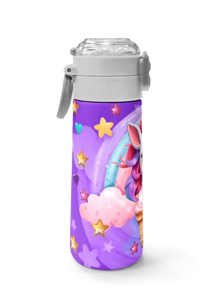 Coral High Kids Mor Pembe Unicorn Dondurma Desenli Pipetli ve Direkt İçim Çelik Termos 500 ml 31859 - 2