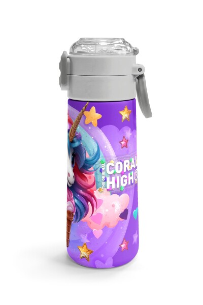 Coral High Kids Mor Pembe Unicorn Dondurma Desenli Pipetli ve Direkt İçim Çelik Termos 500 ml 31859 - 3