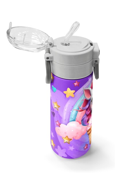 Coral High Kids Mor Pembe Unicorn Dondurma Desenli Pipetli ve Direkt İçim Çelik Termos 500 ml 31859 - 5