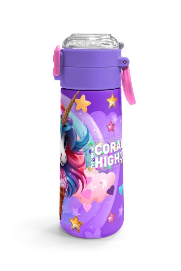 Coral High Kids Mor Pembe Unicorn Dondurma Desenli Pipetli ve Direkt İçim Çelik Termos 500 ml 31859 - 3