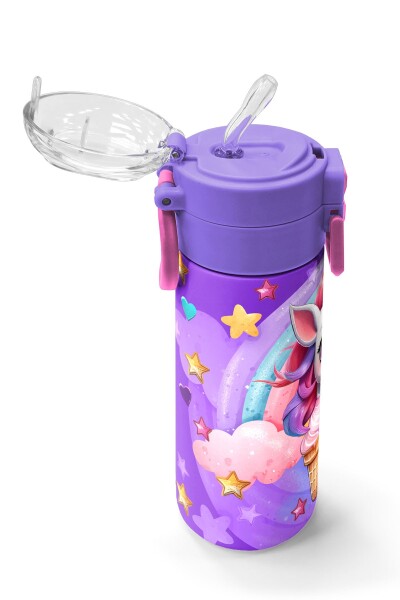 Coral High Kids Mor Pembe Unicorn Dondurma Desenli Pipetli ve Direkt İçim Çelik Termos 500 ml 31859 - 5