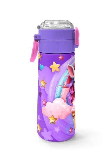 Coral High Kids Mor Pembe Unicorn Dondurma Desenli Pipetli ve Direkt İçim Çelik Termos 500 ml 31859 - 2
