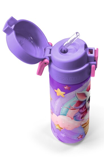 Coral High Kids Mor Pembe Unicorn Dondurma Desenli Pipetli ve Direkt İçim Çelik Termos 500 ml 31859 - 2