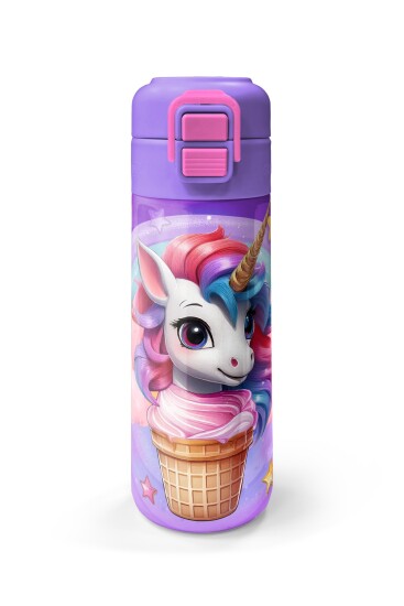 Coral High Kids Mor Pembe Unicorn Dondurma Desenli Pipetli ve Direkt İçim Çelik Termos 500 ml 31859 - 4