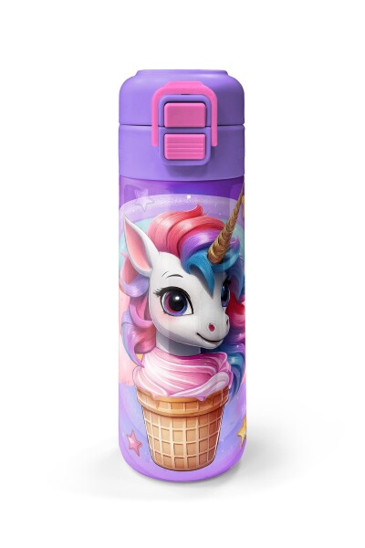 Coral High Kids Mor Pembe Unicorn Dondurma Desenli Pipetli ve Direkt İçim Çelik Termos 500 ml 31859 - 4