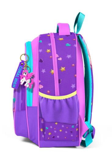 Coral High Kids Mor Pembe Unicorn Dondurma Desenli Üç Bölmeli Okul Sırt Çantası 14421 - 2