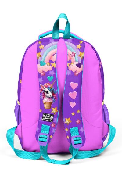 Coral High Kids Mor Pembe Unicorn Dondurma Desenli Üç Bölmeli Okul Sırt Çantası 14421 - 4
