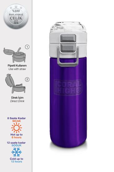 Coral High Kids Mor Pipetli ve Direkt İçim Çelik Termos 500 ml 31826 - Coral High KIDS