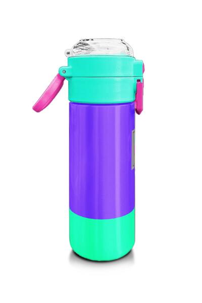 Coral High Kids Mor Renk Detaylı Desenli Pipetli ve Direkt İçim Çelik Termos 500 ml 31941 - 2