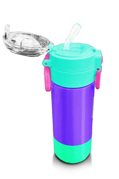 Coral High Kids Mor Renk Detaylı Desenli Pipetli ve Direkt İçim Çelik Termos 500 ml 31941 - 5