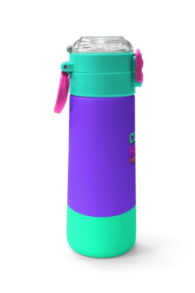 Coral High Kids Mor Renk Detaylı Desenli Pipetli ve Direkt İçim Çelik Termos 500 ml 31941 - 2