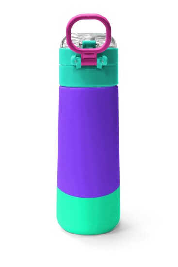 Coral High Kids Mor Renk Detaylı Desenli Pipetli ve Direkt İçim Çelik Termos 500 ml 31941 - 4