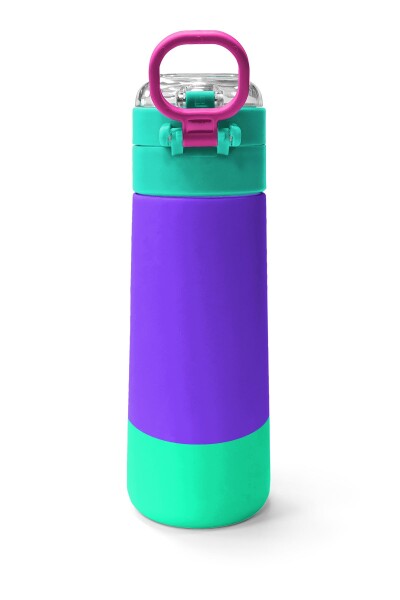 Coral High Kids Mor Renk Detaylı Desenli Pipetli ve Direkt İçim Çelik Termos 500 ml 31941 - 4