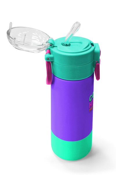 Coral High Kids Mor Renk Detaylı Desenli Pipetli ve Direkt İçim Çelik Termos 500 ml 31941 - 5