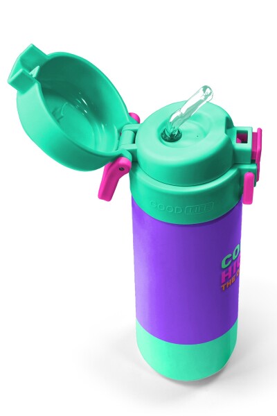 Coral High Kids Mor Renk Detaylı Desenli Pipetli ve Direkt İçim Çelik Termos 500 ml 31941 - 2