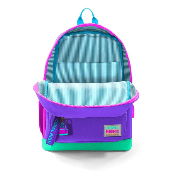 Coral High Kids Mor Renk Detaylı Dört Bölmeli USB Şarjlı Kulaklık Çıkışlı Okul Sırt Çantası 23834 - 3