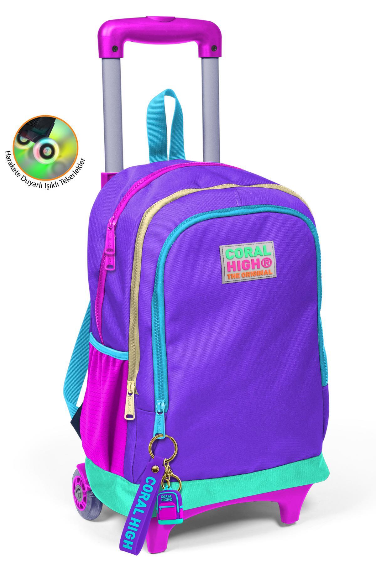 Coral High Kids Mor Renk Detaylı Üç Bölmeli Çekçekli Okul Sırt Çantası 23934
