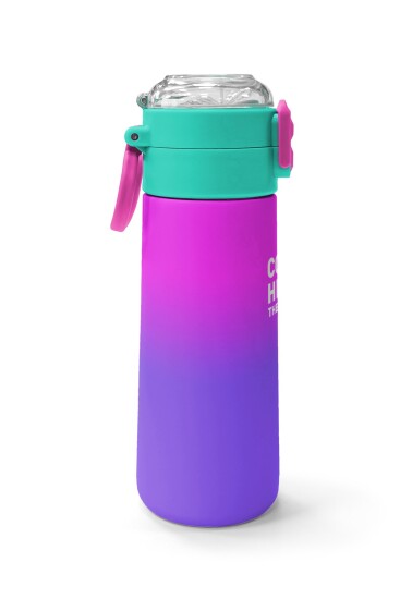 Coral High Kids Mor Renk Geçişli Desenli Pipetli ve Direkt İçim Çelik Termos 500 ml 31963 - 2