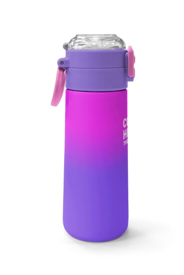 Coral High Kids Mor Renk Geçişli Desenli Pipetli ve Direkt İçim Çelik Termos 500 ml 31963 - 2