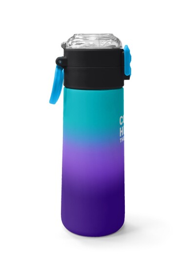 Coral High Kids Mor Renk Geçişli Desenli Pipetli ve Direkt İçim Çelik Termos 500 ml 31964 - 2