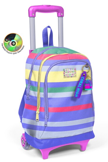 Coral High Kids Mor Sarı Lavanta Çizgili Üç Bölmeli Çekçekli Okul Sırt Çantası 34002 - Coral High