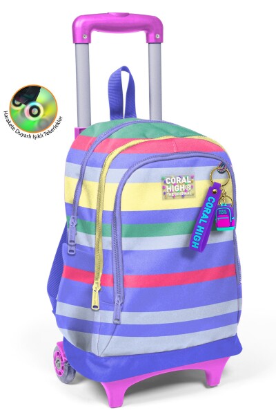 Coral High Kids Mor Sarı Lavanta Çizgili Üç Bölmeli Çekçekli Okul Sırt Çantası 34002 - 1