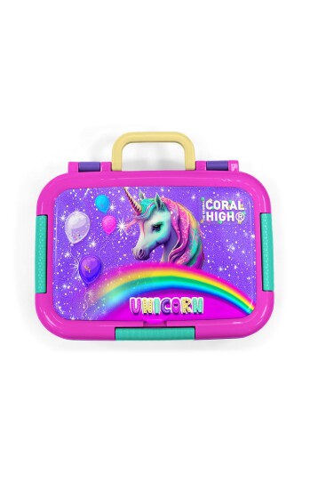 Coral High Kids Mor Simli Unicorn Desenli Paslanmaz Çelik Beslenme Kabı 39361 - 5