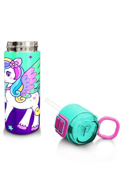 Coral High Kids Mor Su Yeşili Unicorn Desenli Pipetli ve Direkt İçim Çelik Termos 500 ml 31805 - 4