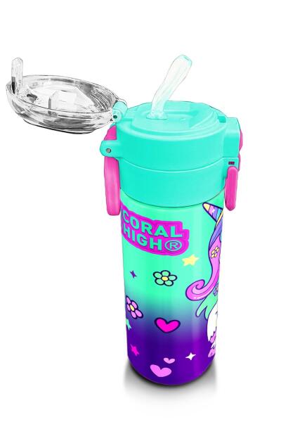Coral High Kids Mor Su Yeşili Unicorn Desenli Pipetli ve Direkt İçim Çelik Termos 500 ml 31805 - 5