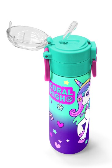 Coral High Kids Mor Su Yeşili Unicorn Desenli Pipetli ve Direkt İçim Çelik Termos 500 ml 31805 - 5
