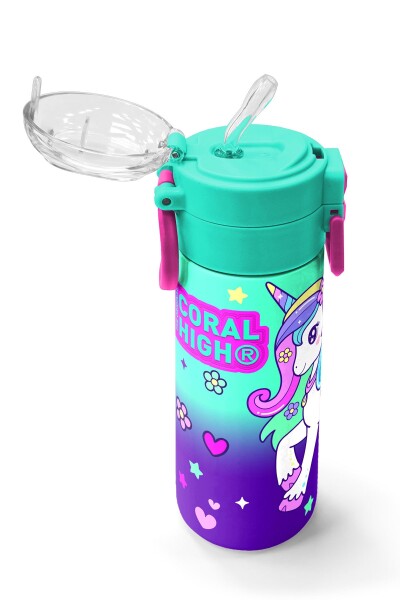 Coral High Kids Mor Su Yeşili Unicorn Desenli Pipetli ve Direkt İçim Çelik Termos 500 ml 31805 - 5