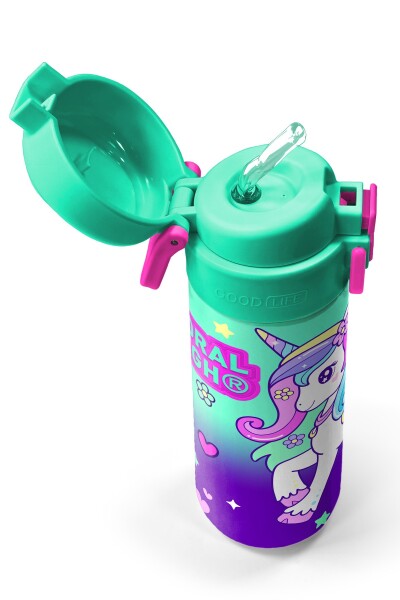 Coral High Kids Mor Su Yeşili Unicorn Desenli Pipetli ve Direkt İçim Çelik Termos 500 ml 31805 - 2