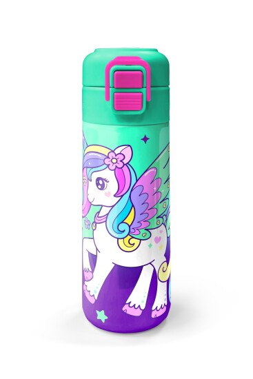 Coral High Kids Mor Su Yeşili Unicorn Desenli Pipetli ve Direkt İçim Çelik Termos 500 ml 31805 - 4