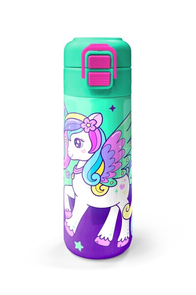 Coral High Kids Mor Su Yeşili Unicorn Desenli Pipetli ve Direkt İçim Çelik Termos 500 ml 31805 - 4