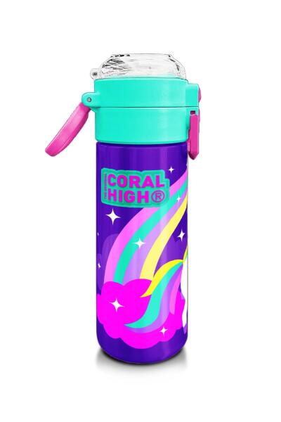 Coral High Kids Mor Su Yeşili Unicorn Desenli Pipetli ve Direkt İçim Çelik Termos 500 ml 31818 - 2