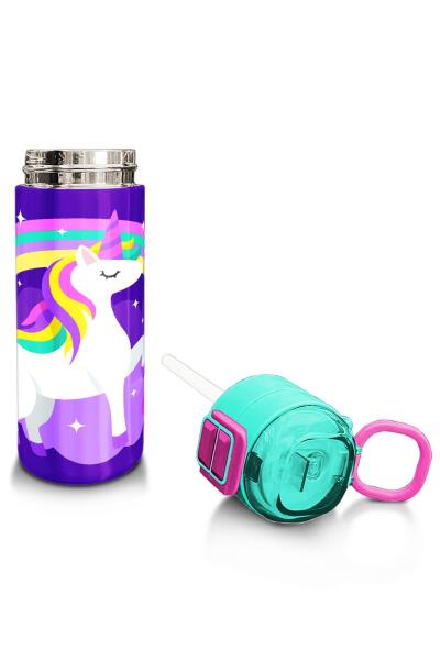 Coral High Kids Mor Su Yeşili Unicorn Desenli Pipetli ve Direkt İçim Çelik Termos 500 ml 31818 - 4