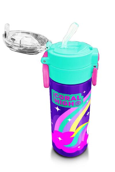 Coral High Kids Mor Su Yeşili Unicorn Desenli Pipetli ve Direkt İçim Çelik Termos 500 ml 31818 - 5