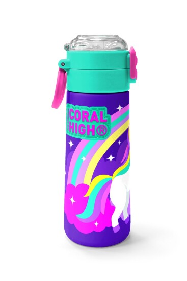 Coral High Kids Mor Su Yeşili Unicorn Desenli Pipetli ve Direkt İçim Çelik Termos 500 ml 31818 - 2